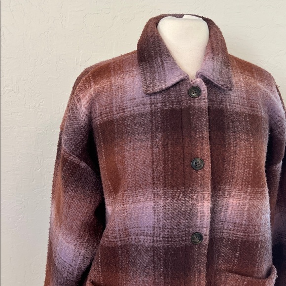 Madewell Brushed Plaid Knit Shirt Jacket in faded fig - Picture 6 of 9